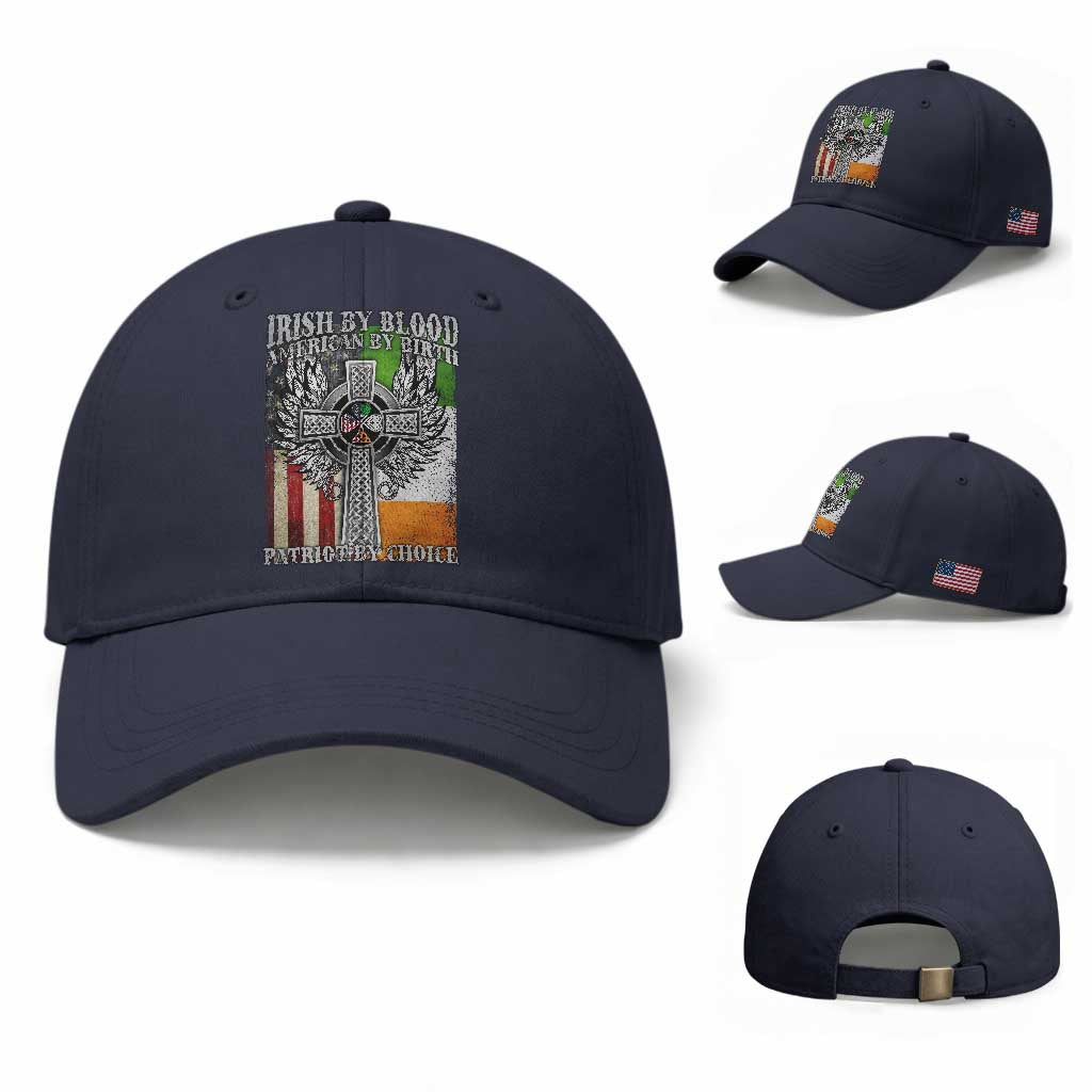 Irish Americans Baseball Cap Irish By Blood American By Birth Patriot By Choice Celtic Cross TS11 Baseball Cap Universal Fit Navy Print Your Wear
