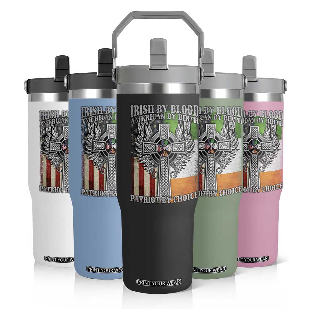 Irish Americans Flip Straw Tumbler Irish By Blood American By Birth Patriot By Choice Celtic Cross TS11 Print Your Wear