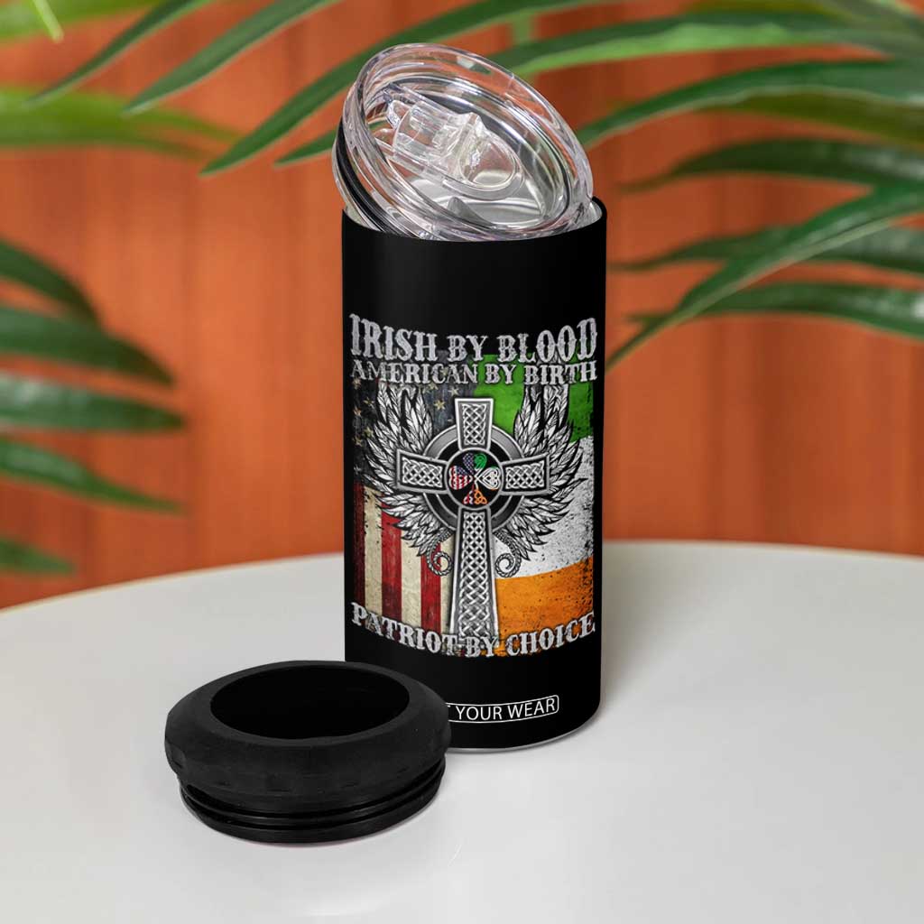 Irish Americans 4 in 1 Can Cooler Tumbler Irish By Blood American By Birth Patriot By Choice Celtic Cross TS11 Print Your Wear