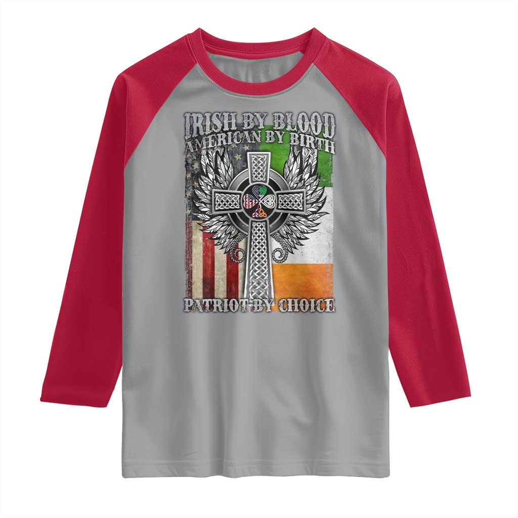 Irish Americans Raglan Shirt Irish By Blood American By Birth Patriot By Choice Celtic Cross TS11 Sport Gray Red Print Your Wear