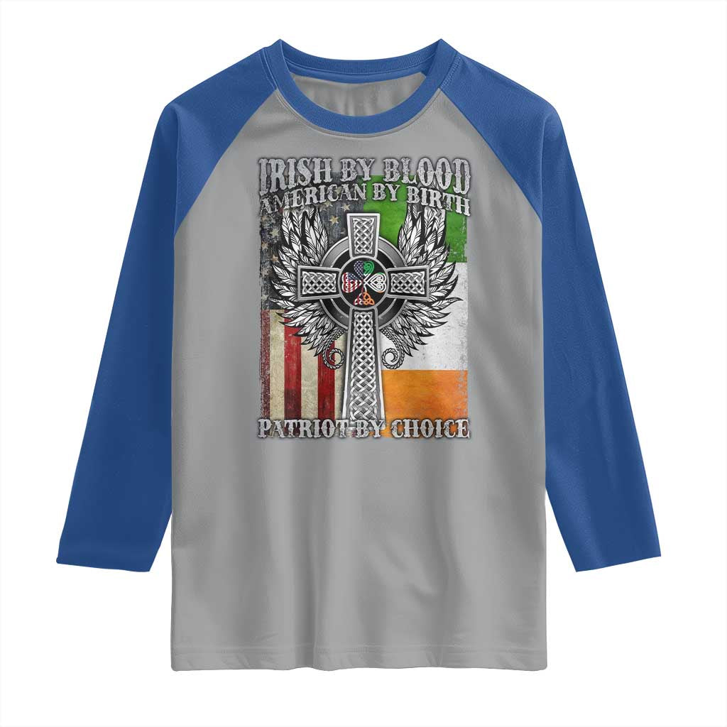Irish Americans Raglan Shirt Irish By Blood American By Birth Patriot By Choice Celtic Cross TS11 Sport Gray Royal Print Your Wear