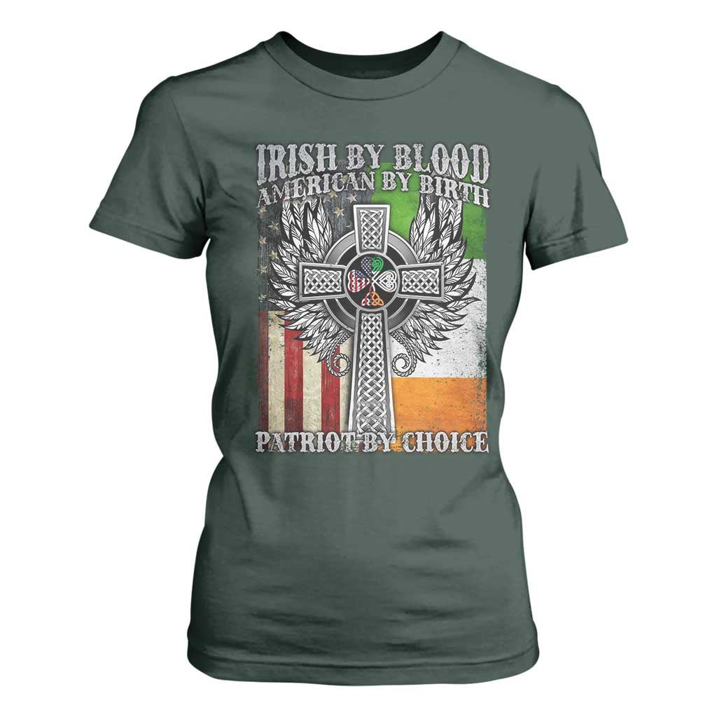 Irish Americans T Shirt For Women Irish By Blood American By Birth Patriot By Choice Celtic Cross TS11 Dark Forest Green Print Your Wear