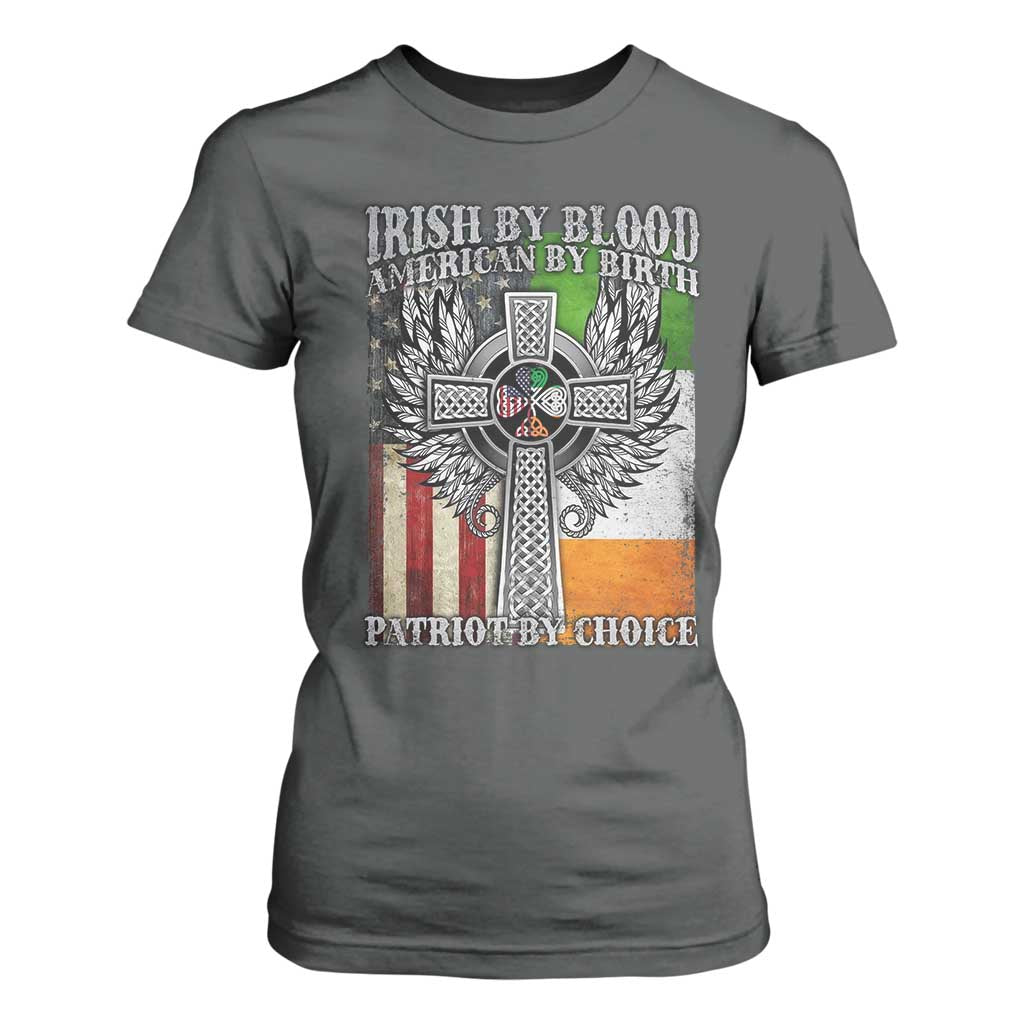 Irish Americans T Shirt For Women Irish By Blood American By Birth Patriot By Choice Celtic Cross TS11 Dark Heather Print Your Wear