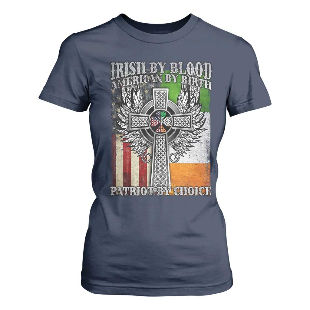 Irish Americans T Shirt For Women Irish By Blood American By Birth Patriot By Choice Celtic Cross TS11 Navy Print Your Wear