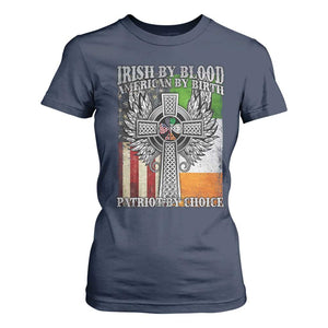 Irish Americans T Shirt For Women Irish By Blood American By Birth Patriot By Choice Celtic Cross TS11 Navy Print Your Wear