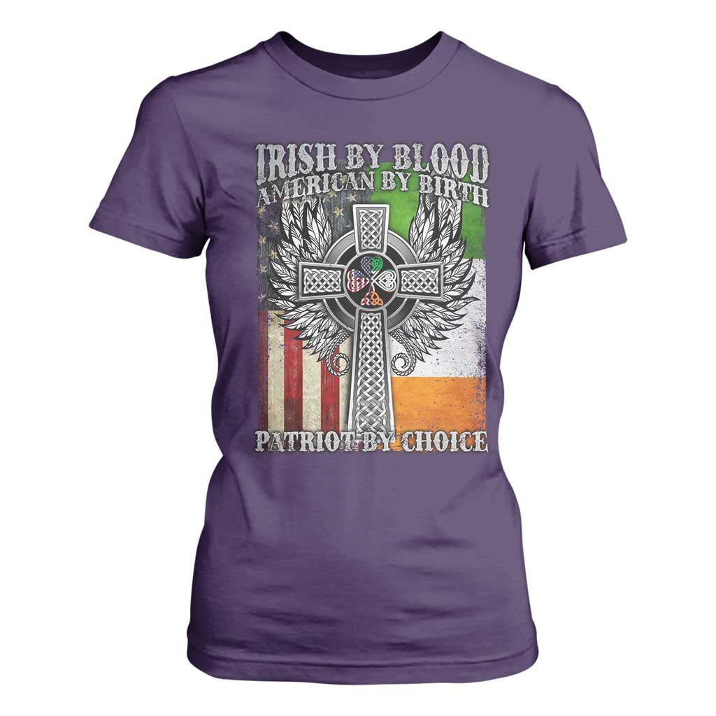 Irish Americans T Shirt For Women Irish By Blood American By Birth Patriot By Choice Celtic Cross TS11 Purple Print Your Wear