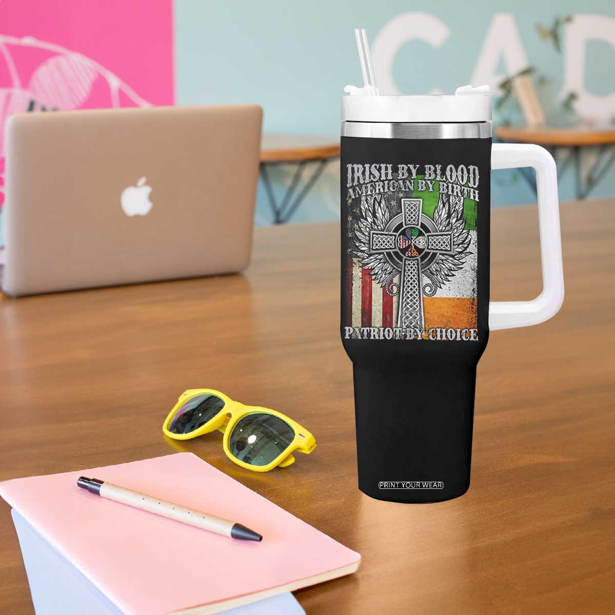 Irish Americans Tumbler With Handle Irish By Blood American By Birth Patriot By Choice Celtic Cross TS11 Print Your Wear