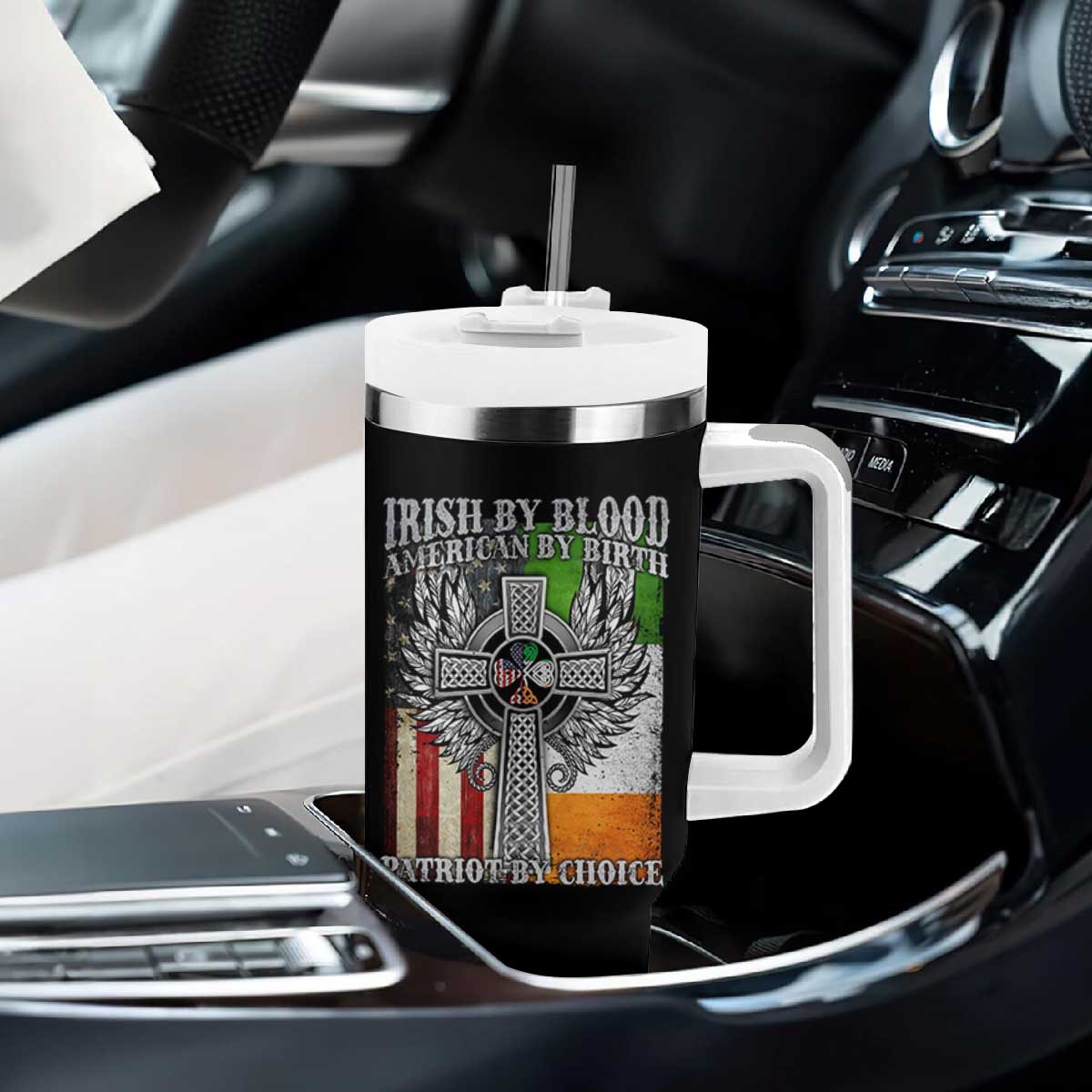 Irish Americans Tumbler With Handle Irish By Blood American By Birth Patriot By Choice Celtic Cross TS11 Print Your Wear