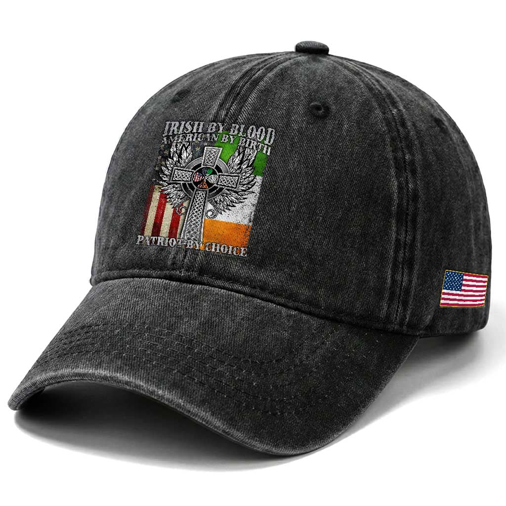 Irish Americans Washed Cotton Baseball Cap Irish By Blood American By Birth Patriot By Choice Celtic Cross TS11 Print Your Wear
