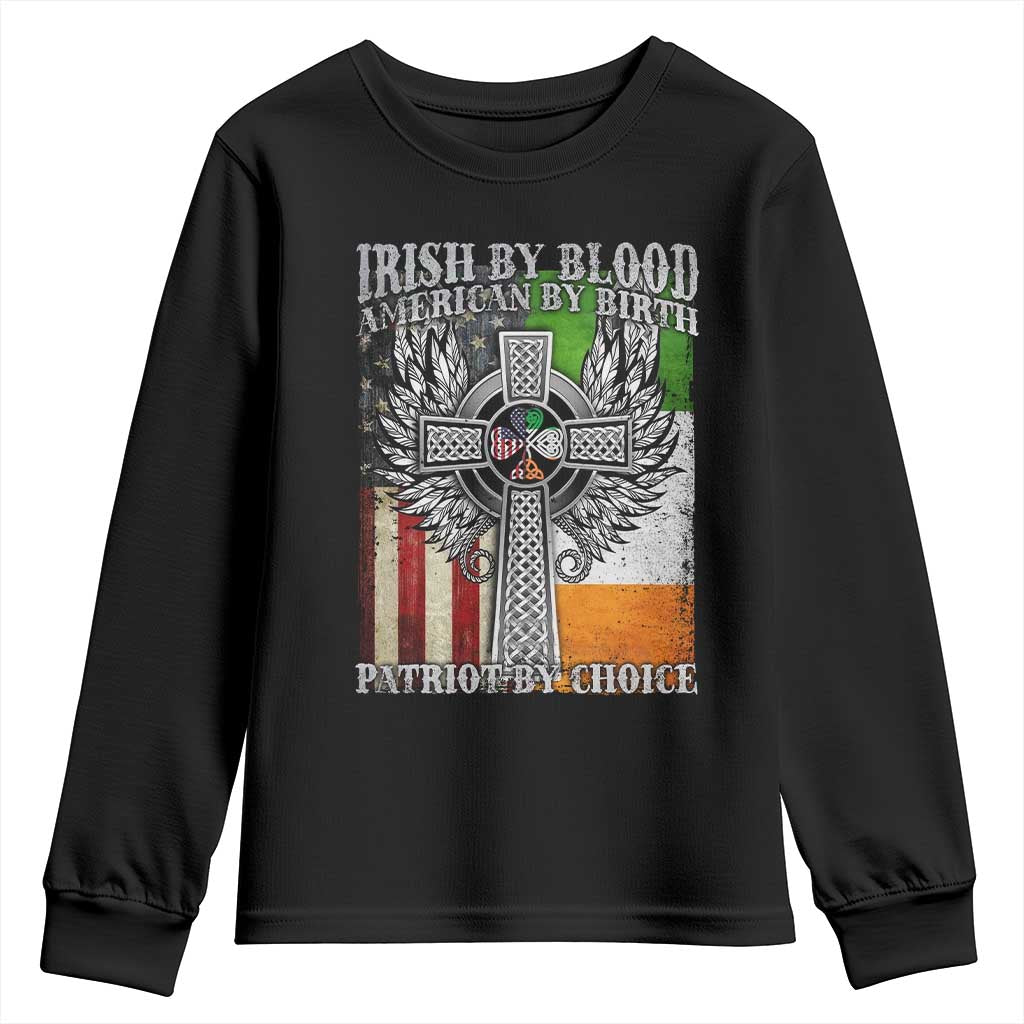 Irish Americans Youth Sweatshirt Irish By Blood American By Birth Patriot By Choice Celtic Cross TS11 Black Print Your Wear