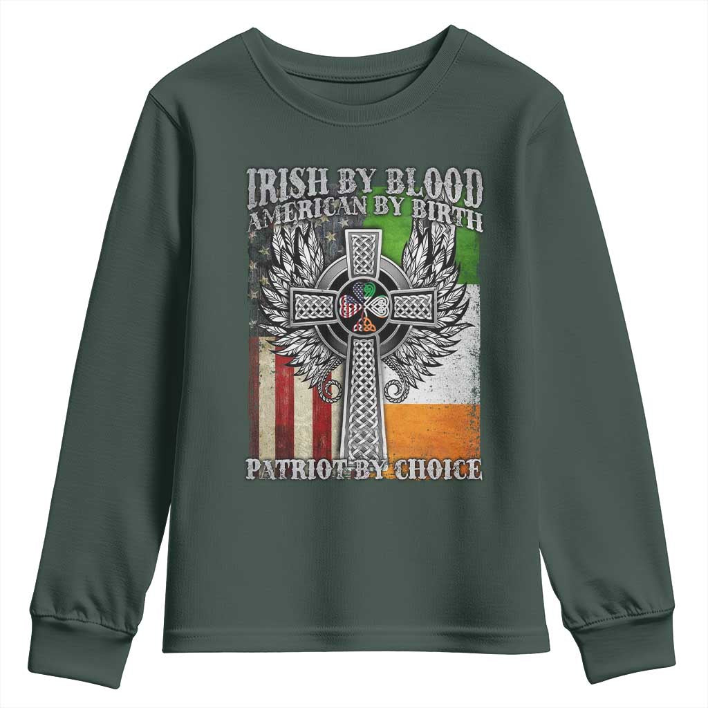 Irish Americans Youth Sweatshirt Irish By Blood American By Birth Patriot By Choice Celtic Cross TS11 Dark Forest Green Print Your Wear