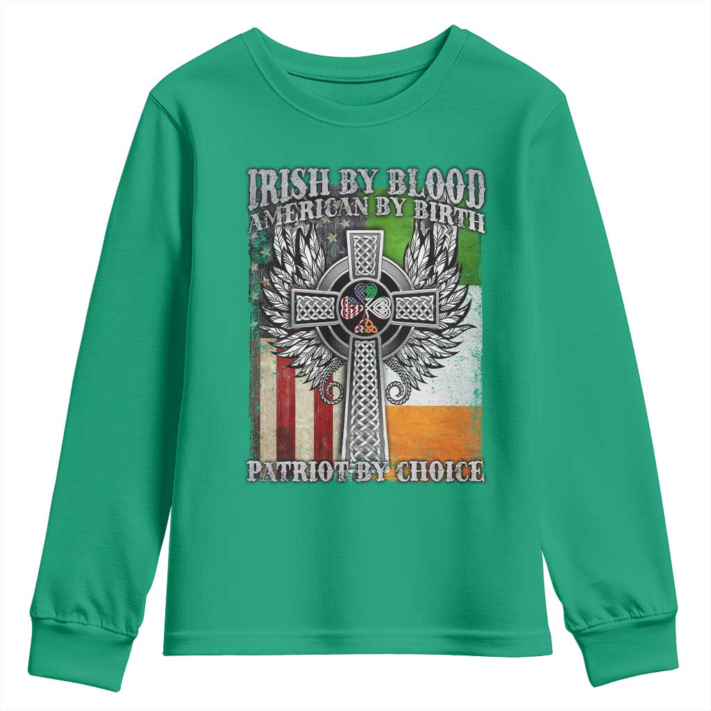 Irish Americans Youth Sweatshirt Irish By Blood American By Birth Patriot By Choice Celtic Cross TS11 Irish Green Print Your Wear