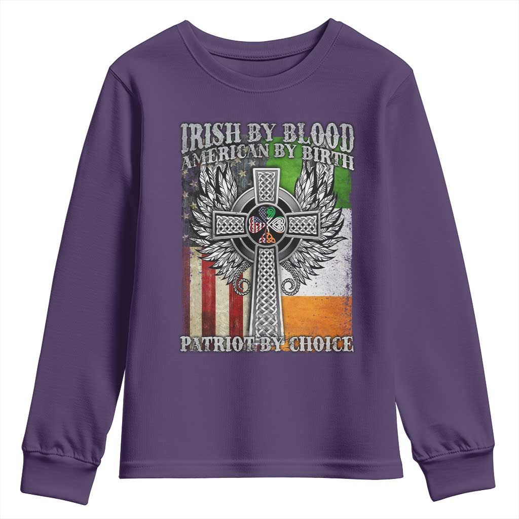 Irish Americans Youth Sweatshirt Irish By Blood American By Birth Patriot By Choice Celtic Cross TS11 Purple Print Your Wear