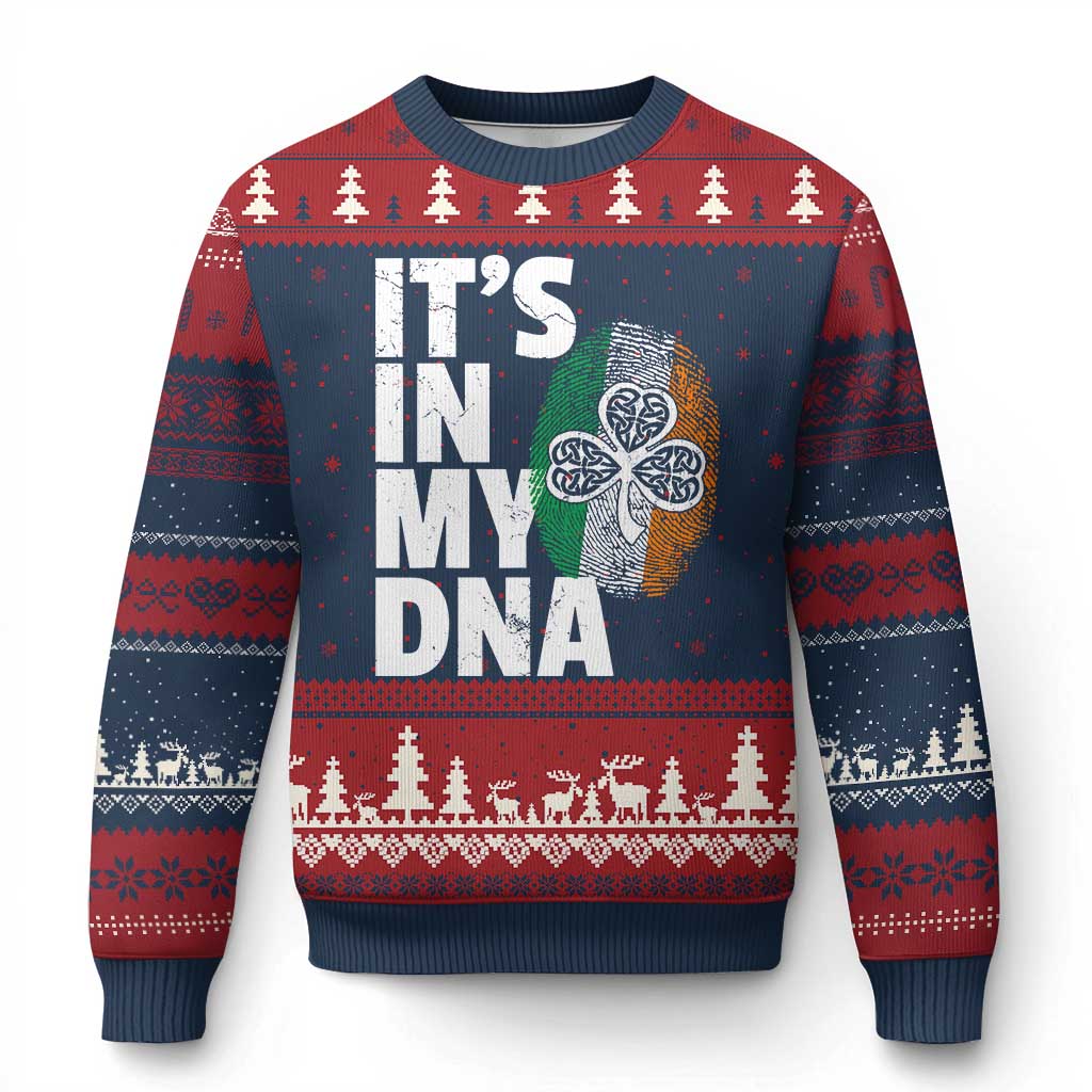 Funny Irish It's In My DNA Ugly Christmas Sweater Ireland Fingerprint Flag TS11 Navy Red Print Your Wear
