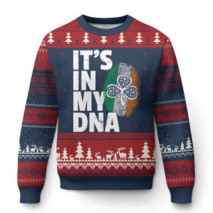 Funny Irish It's In My DNA Ugly Christmas Sweater Ireland Fingerprint Flag TS11 Navy Red Print Your Wear
