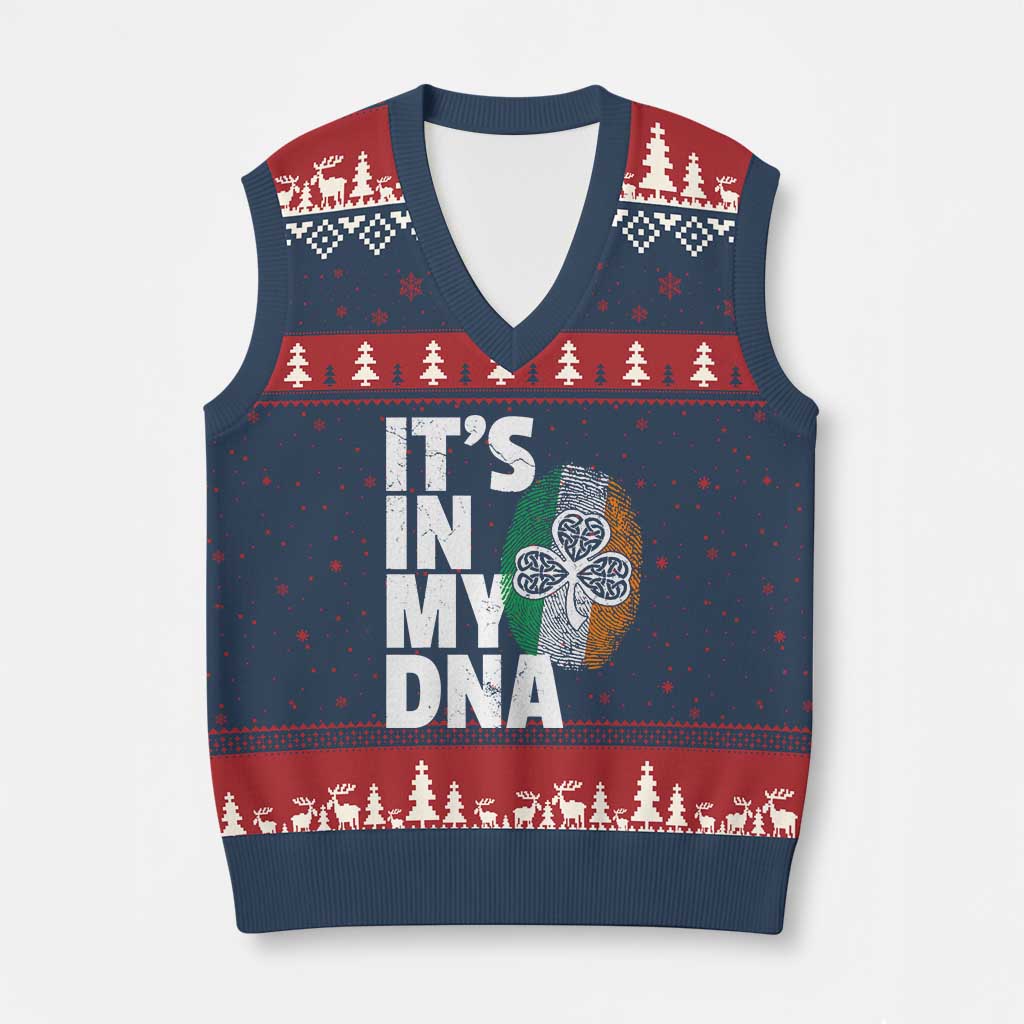 Funny Irish It's In My DNA V-Neck Knit Sweater Vest Ireland Fingerprint Flag TS11 Navy Red Print Your Wear