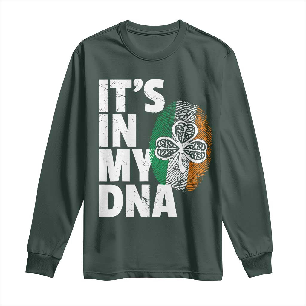 Funny Irish It's In My DNA Long Sleeve Shirt Ireland Fingerprint Flag TS11 Dark Forest Green Print Your Wear