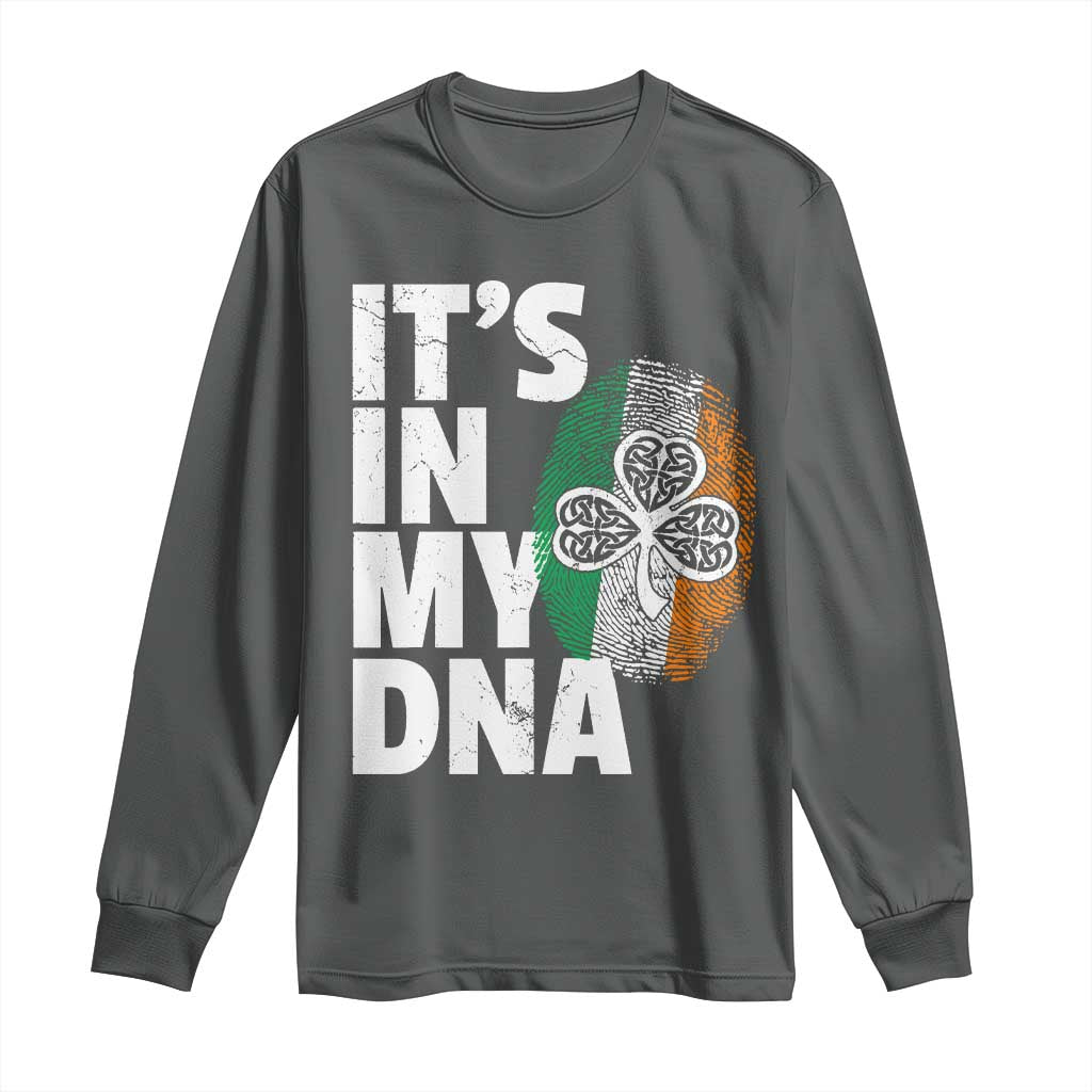 Funny Irish It's In My DNA Long Sleeve Shirt Ireland Fingerprint Flag TS11 Dark Heather Print Your Wear