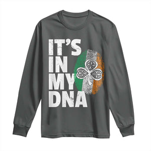 Funny Irish It's In My DNA Long Sleeve Shirt Ireland Fingerprint Flag TS11 Dark Heather Print Your Wear
