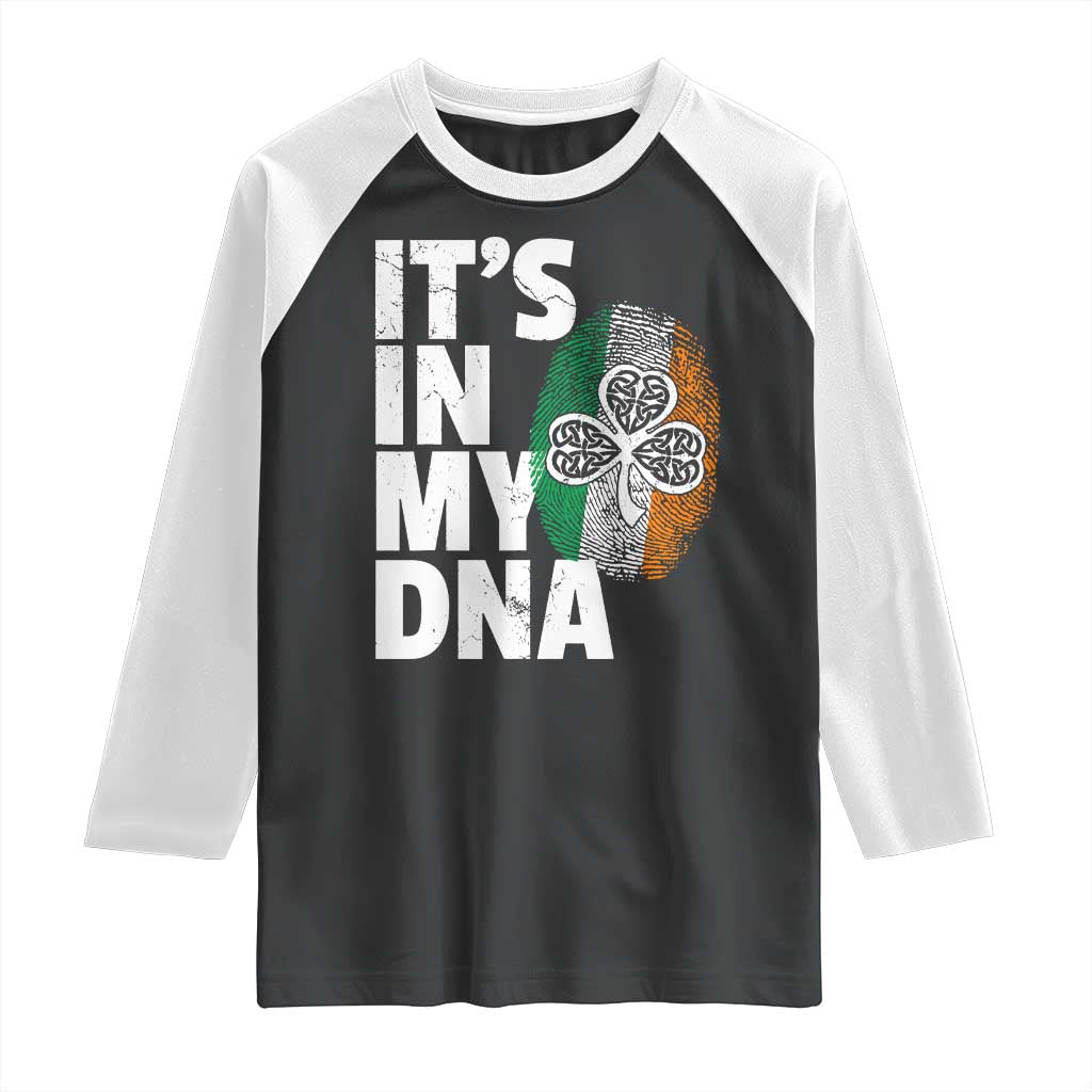 Funny Irish It's In My DNA Raglan Shirt Ireland Fingerprint Flag TS11 Black White Print Your Wear