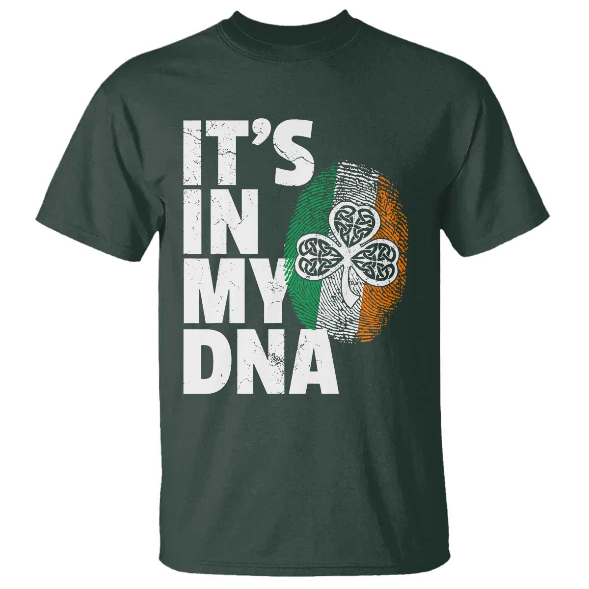 Funny Irish It's In My DNA T Shirt Ireland Fingerprint Flag TS11 Dark Forest Green Print Your Wear