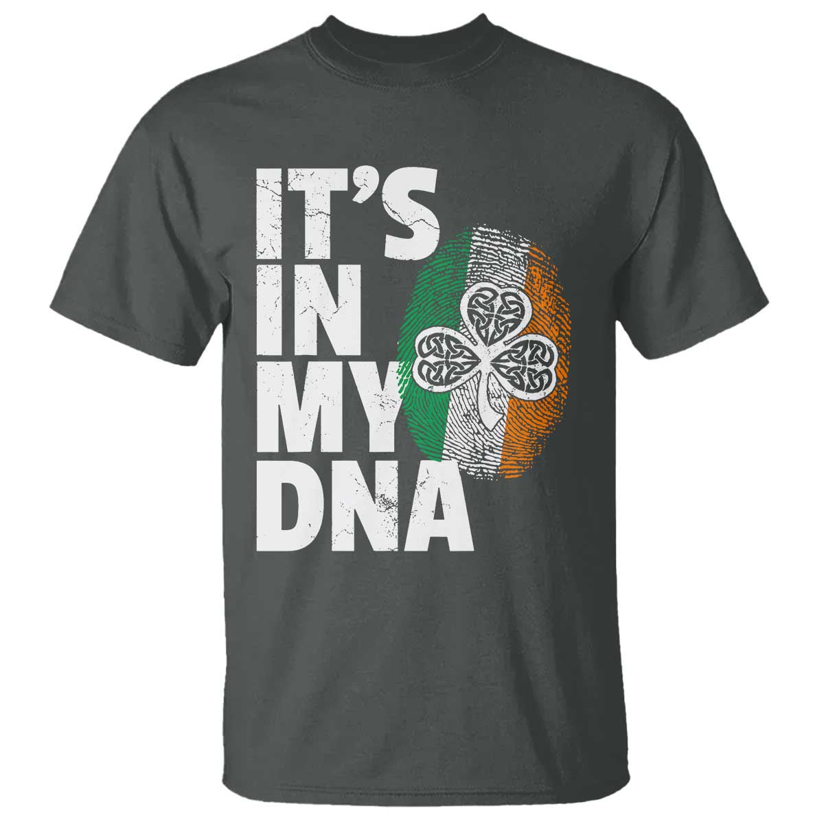 Funny Irish It's In My DNA T Shirt Ireland Fingerprint Flag TS11 Dark Heather Print Your Wear