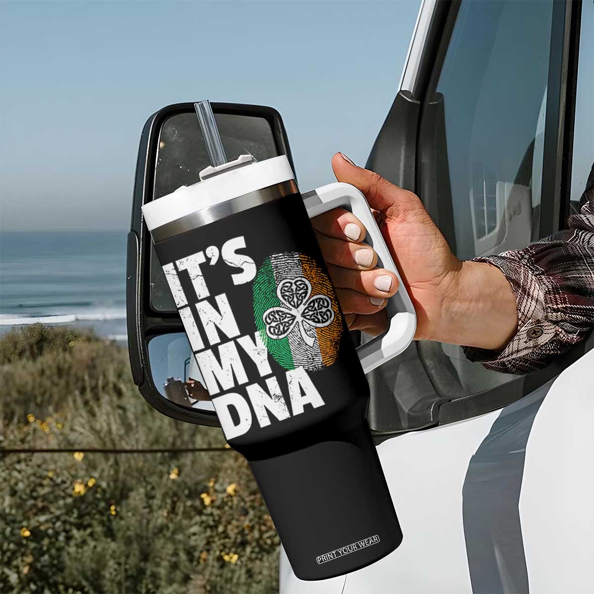 Funny Irish It's In My DNA Tumbler With Handle Ireland Fingerprint Flag TS11 Print Your Wear