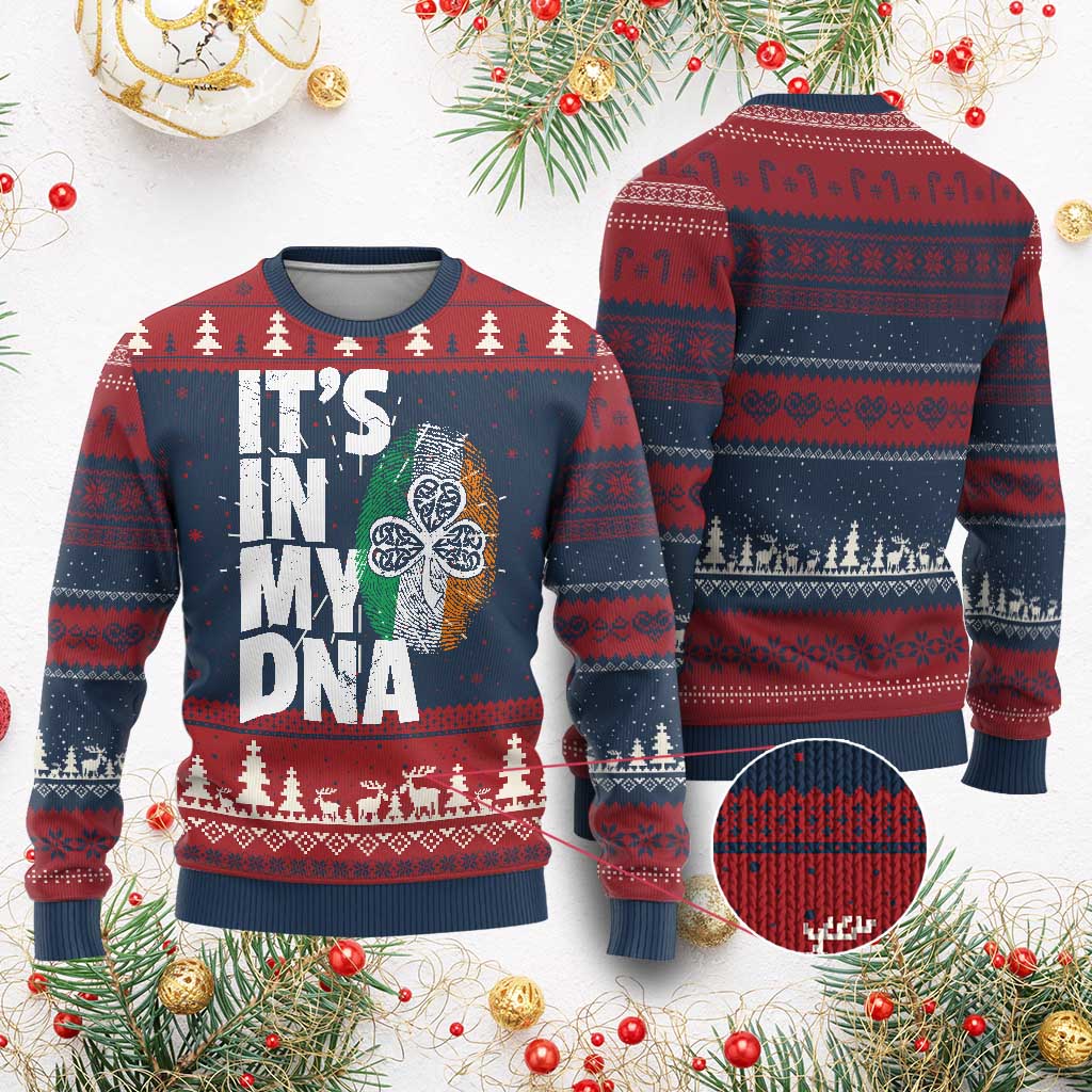Funny Irish It's In My DNA Knit Sweatshirt Ireland Fingerprint Flag TS11 Burgundy Print Your Wear