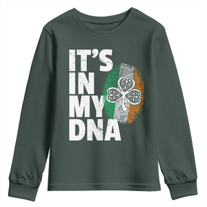 Funny Irish It's In My DNA Youth Sweatshirt Ireland Fingerprint Flag TS11 Dark Forest Green Print Your Wear