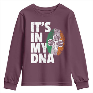 Funny Irish It's In My DNA Youth Sweatshirt Ireland Fingerprint Flag TS11 Maroon Print Your Wear