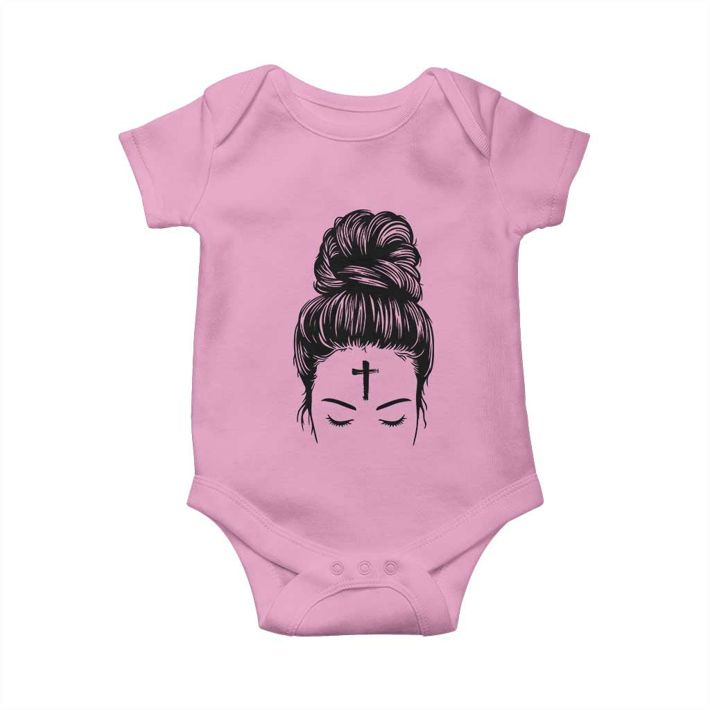 Ash Wednesday Messy Bun Ashes Cross Christian Religious Baby Onesie TS11 Light Pink Print Your Wear