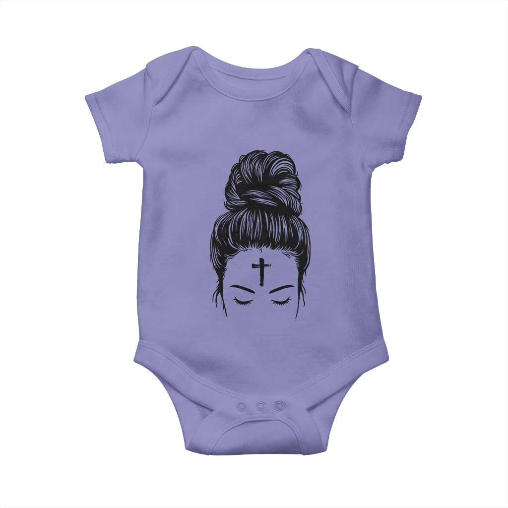Ash Wednesday Messy Bun Ashes Cross Christian Religious Baby Onesie TS11 Violet Print Your Wear