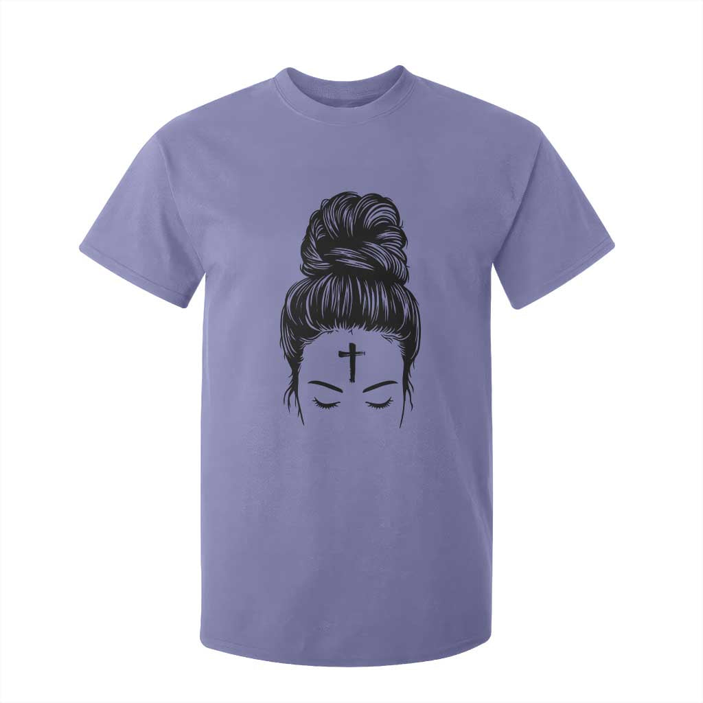 Ash Wednesday Messy Bun Ashes Cross Christian Religious T Shirt For Kid TS11 Violet Print Your Wear