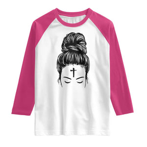 Ash Wednesday Messy Bun Ashes Cross Christian Religious Raglan Shirt TS11 White Heliconia Print Your Wear