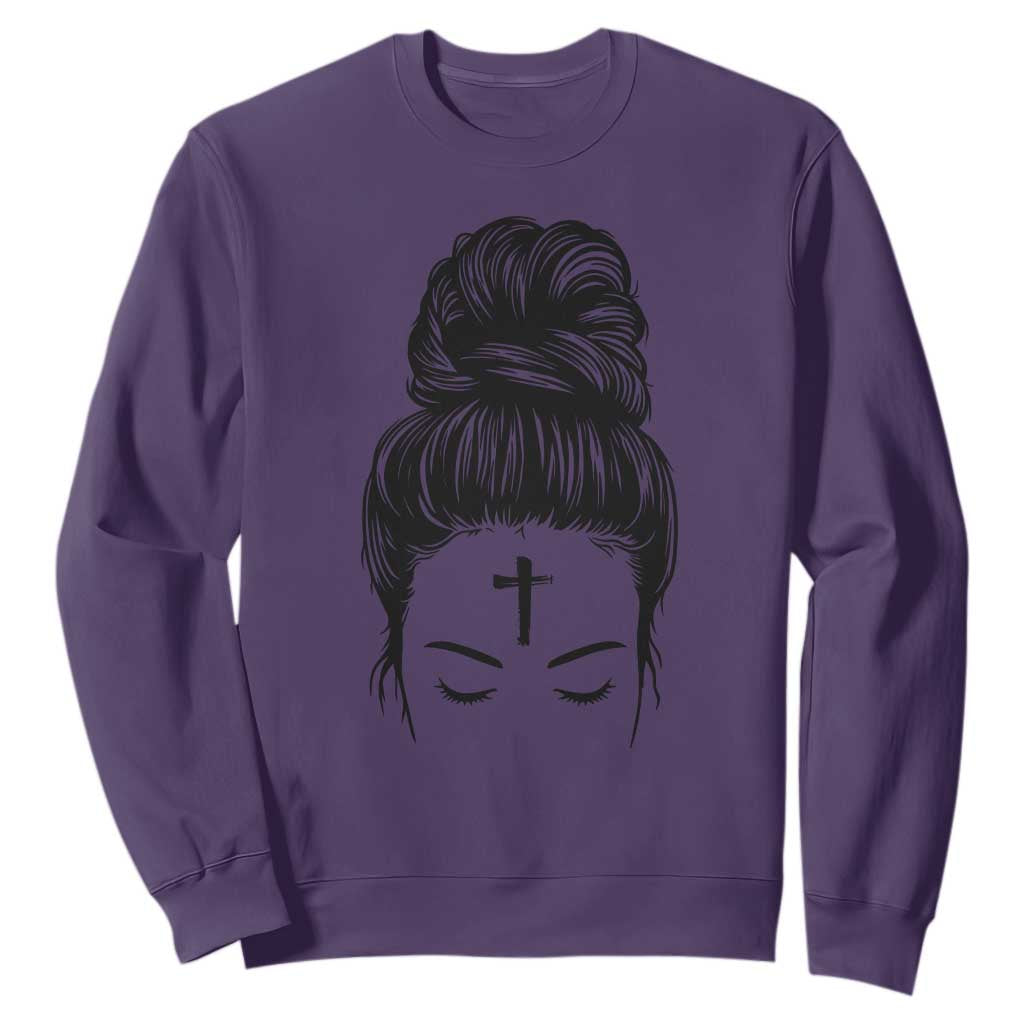 Ash Wednesday Messy Bun Ashes Cross Christian Religious Sweatshirt TS11 Purple Print Your Wear