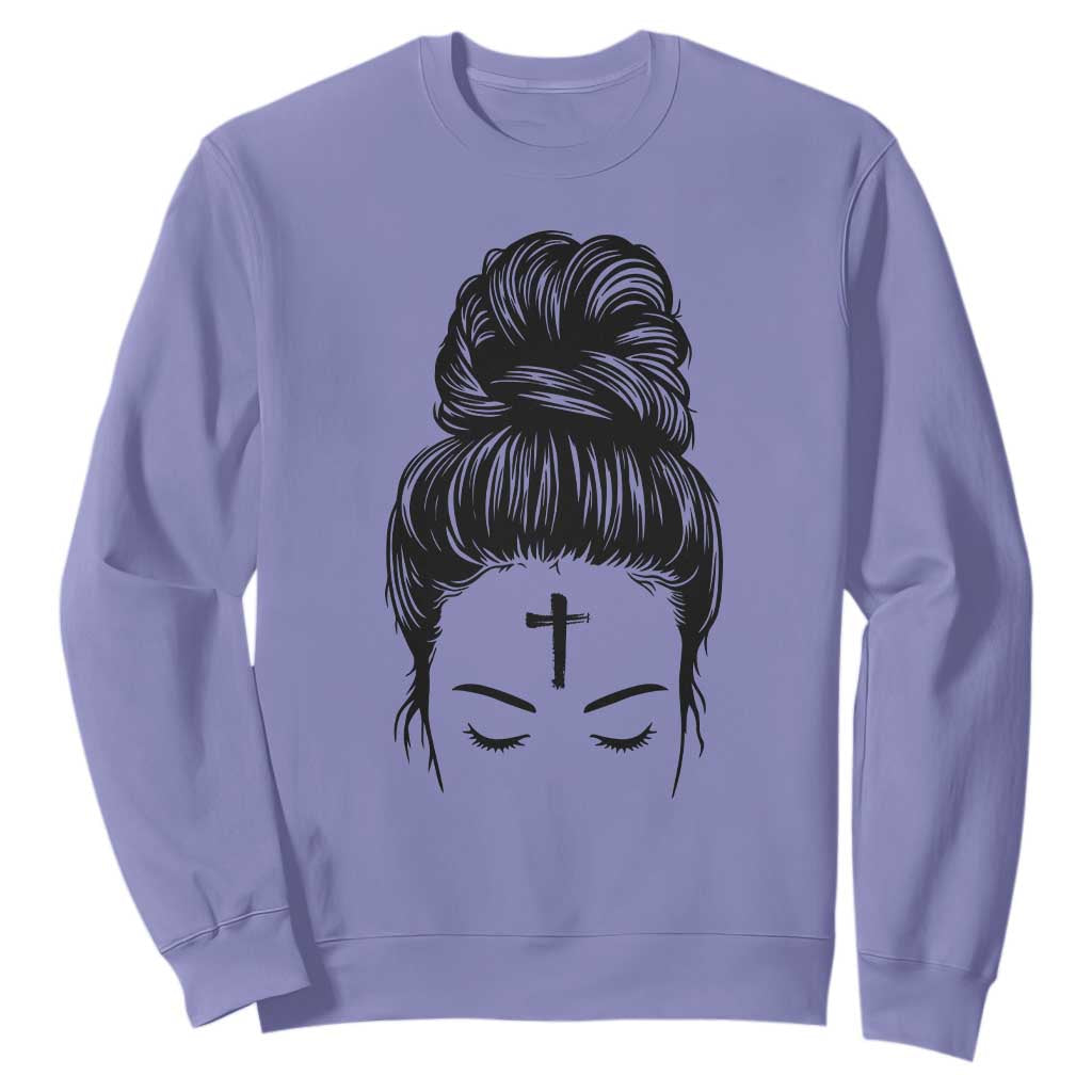 Ash Wednesday Messy Bun Ashes Cross Christian Religious Sweatshirt TS11 Violet Print Your Wear