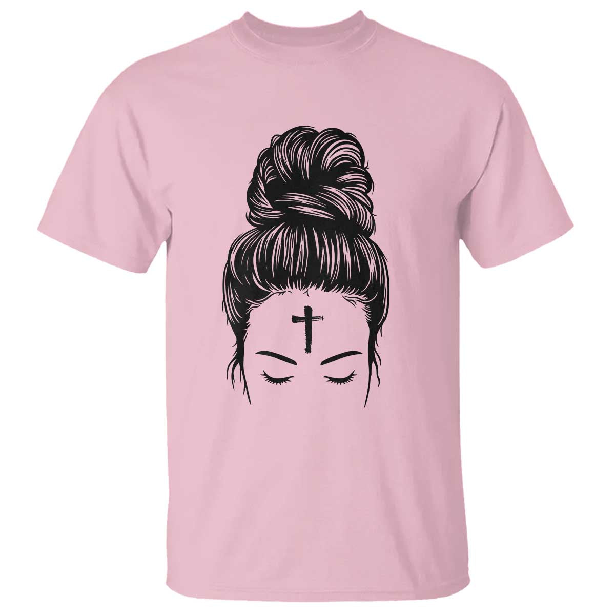 Ash Wednesday Messy Bun Ashes Cross Christian Religious T Shirt TS11 Light Pink Print Your Wear