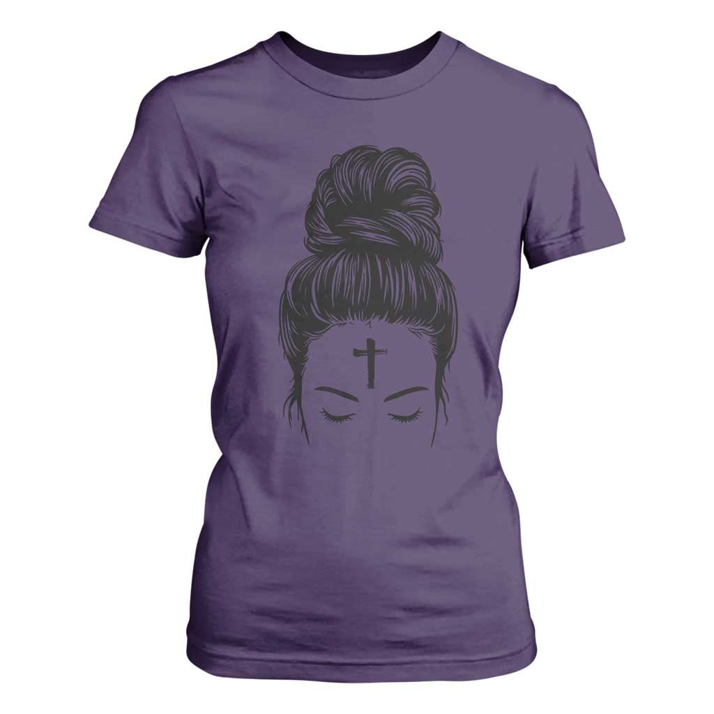 Ash Wednesday Messy Bun Ashes Cross Christian Religious T Shirt For Women TS11 Purple Print Your Wear