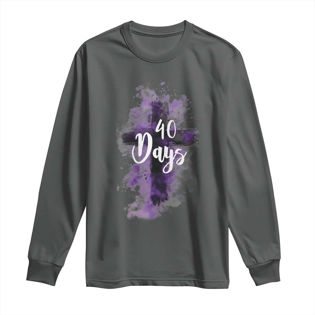 40 Days Christian Religious Long Sleeve Shirt Ash Wednesday Ashes Cross TS11 Dark Heather Print Your Wear