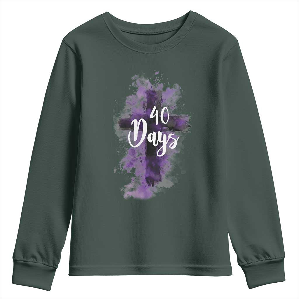 40 Days Christian Religious Youth Sweatshirt Ash Wednesday Ashes Cross TS11 Dark Forest Green Print Your Wear