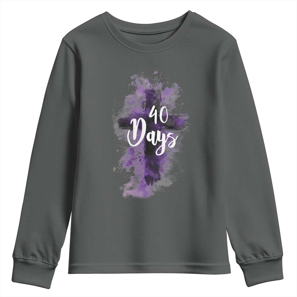 40 Days Christian Religious Youth Sweatshirt Ash Wednesday Ashes Cross TS11 Dark Heather Print Your Wear