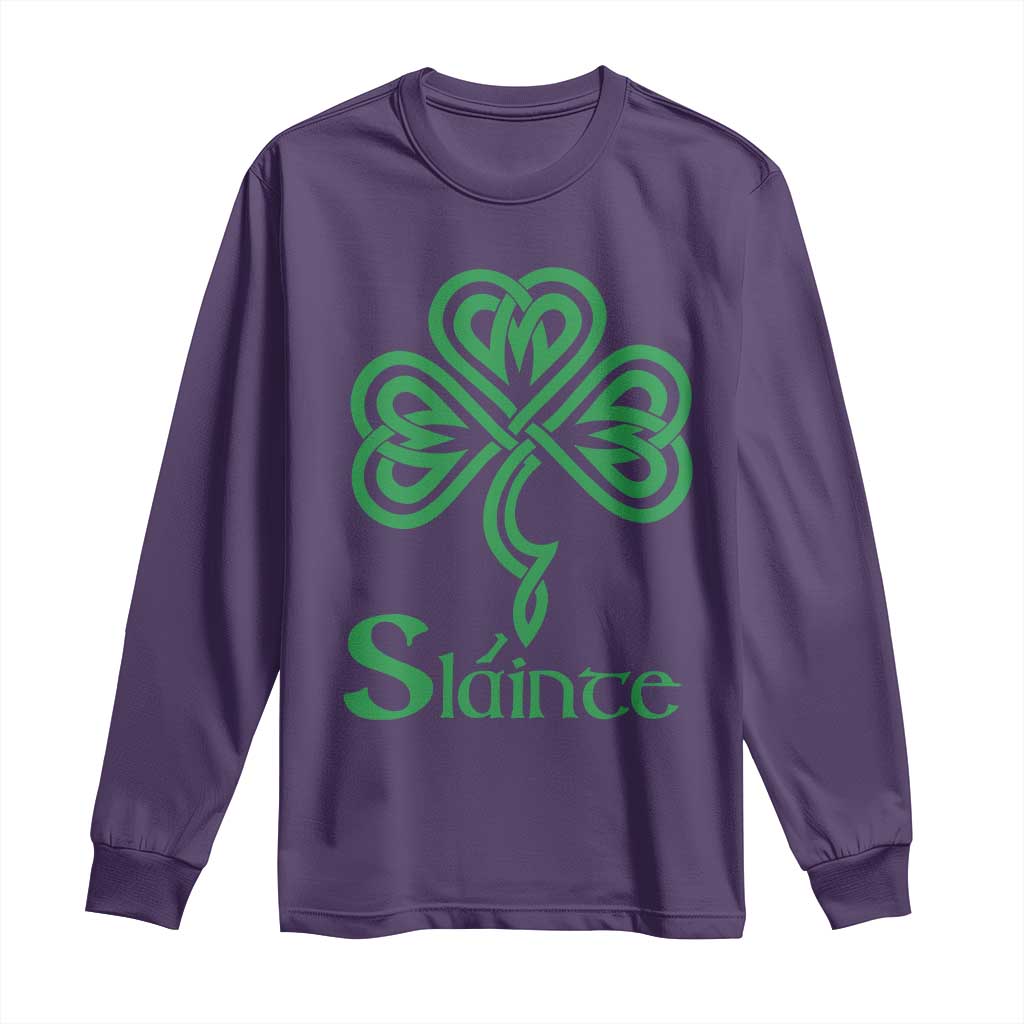 Funny Irish Beer Drinking St Patrick's Day Slainte Long Sleeve Shirt Celtic Shamrock TS11 Purple Print Your Wear