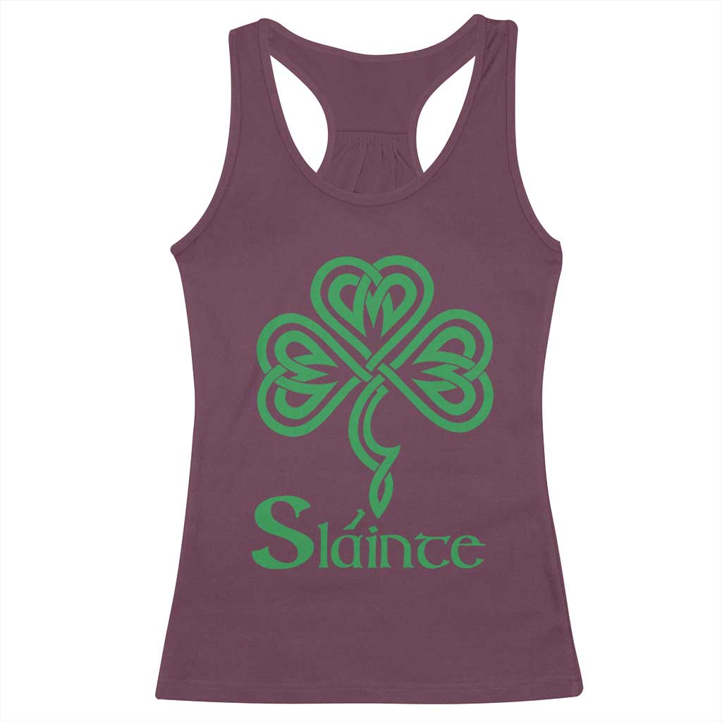 Funny Irish Beer Drinking St Patrick's Day Slainte Racerback Tank Top Celtic Shamrock TS11 Maroon Print Your Wear