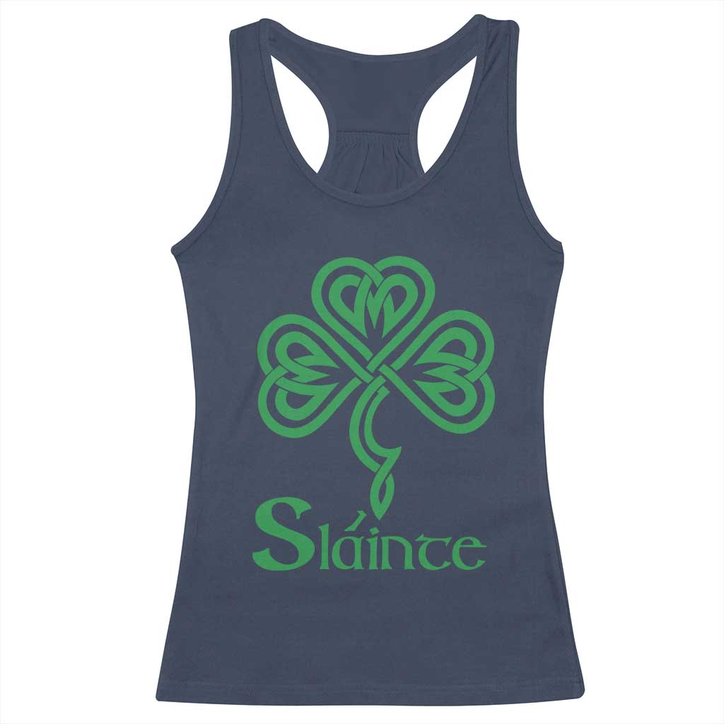 Funny Irish Beer Drinking St Patrick's Day Slainte Racerback Tank Top Celtic Shamrock TS11 Navy Print Your Wear