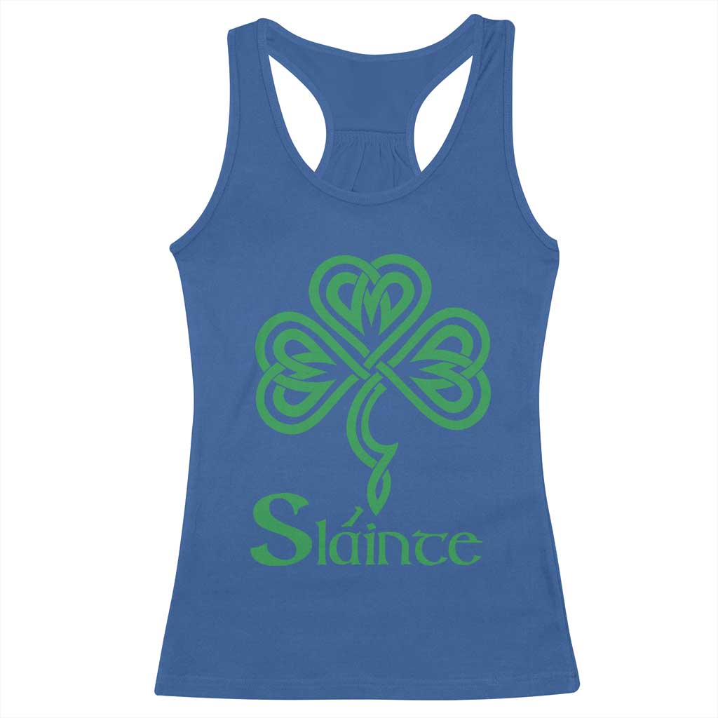Funny Irish Beer Drinking St Patrick's Day Slainte Racerback Tank Top Celtic Shamrock TS11 Royal Blue Print Your Wear