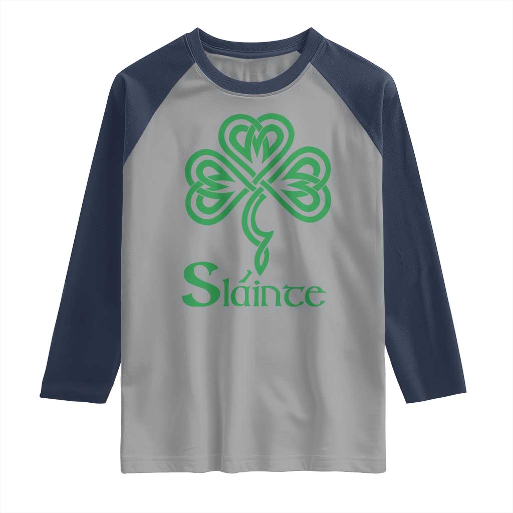 Funny Irish Beer Drinking St Patrick's Day Slainte Raglan Shirt Celtic Shamrock TS11 Sport Gray Navy Print Your Wear
