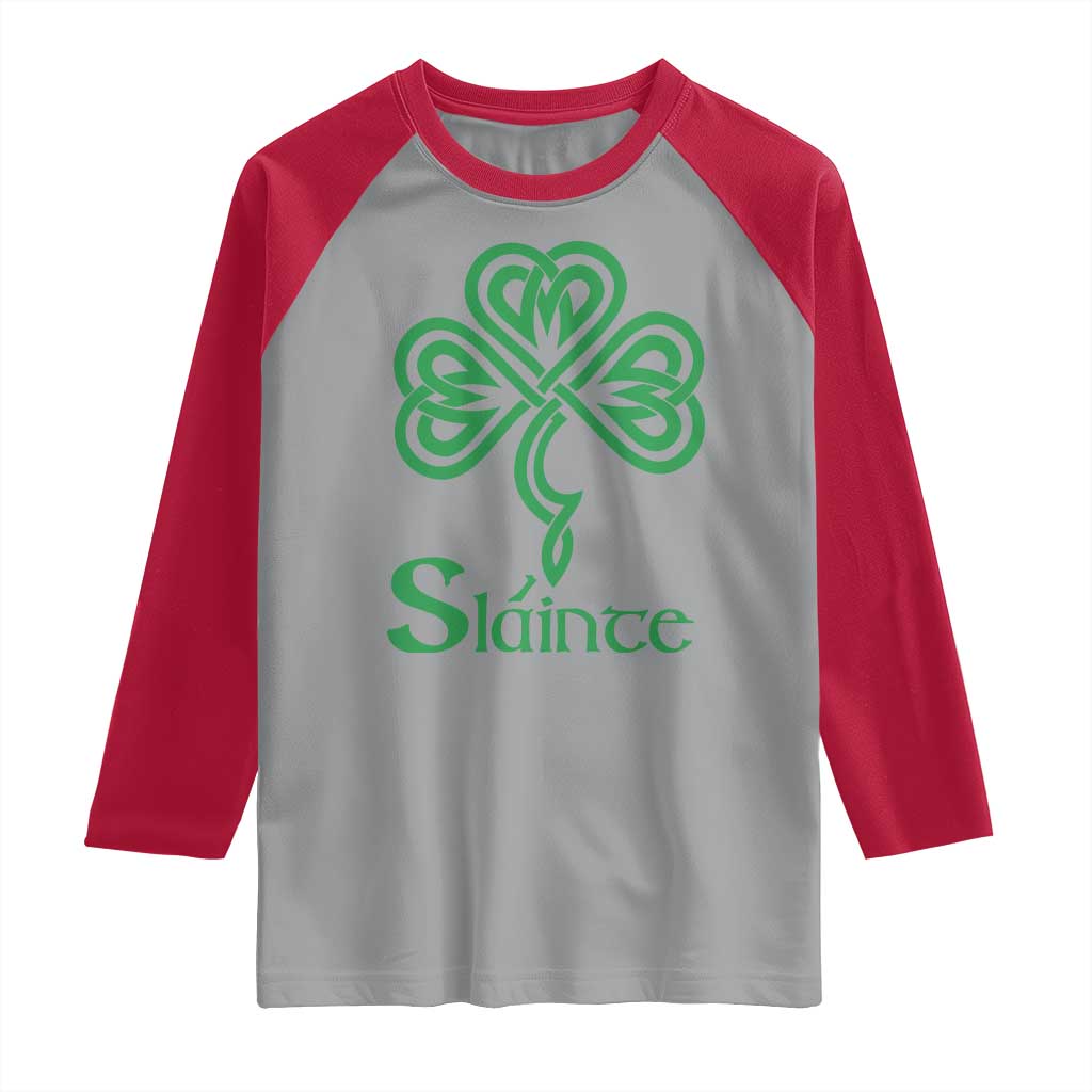 Funny Irish Beer Drinking St Patrick's Day Slainte Raglan Shirt Celtic Shamrock TS11 Sport Gray Red Print Your Wear