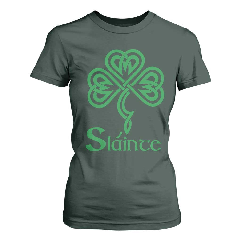 Funny Irish Beer Drinking St Patrick's Day Slainte T Shirt For Women Celtic Shamrock TS11 Dark Forest Green Print Your Wear