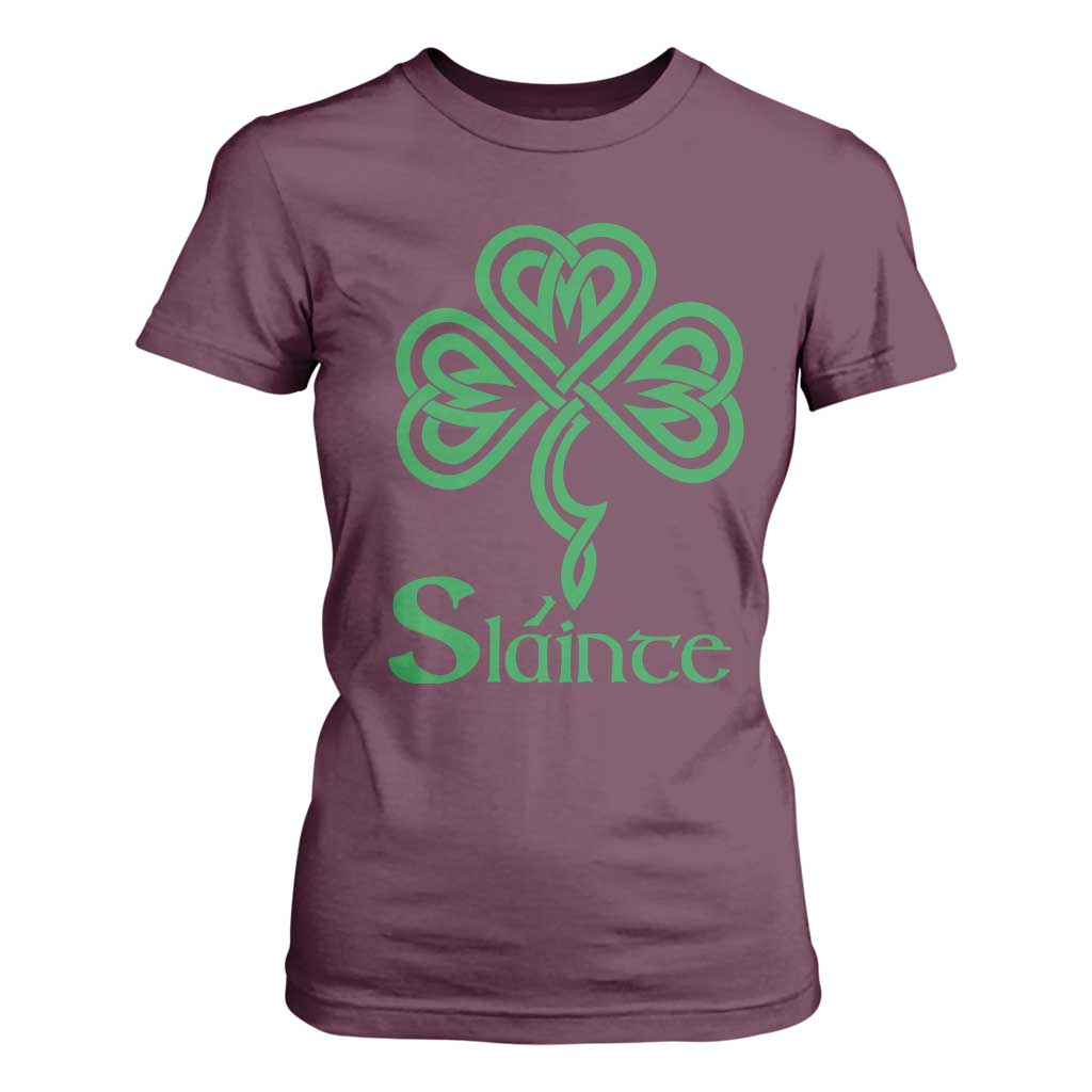 Funny Irish Beer Drinking St Patrick's Day Slainte T Shirt For Women Celtic Shamrock TS11 Maroon Print Your Wear