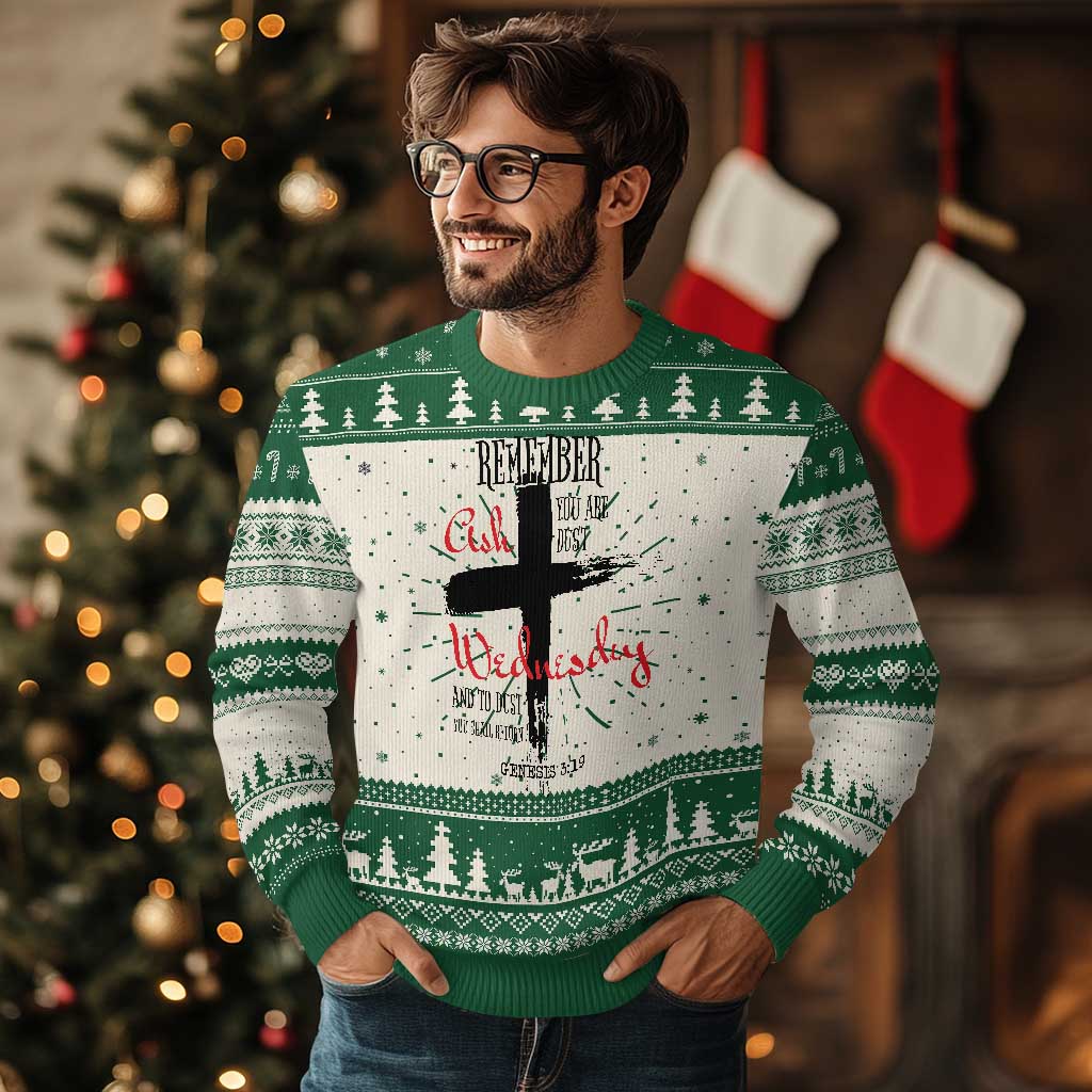 Ash Wednesday Knit Sweatshirt Remember You are Dust And To Dust You Shall Return Genesis 3:19 TS11 Green Print Your Wear